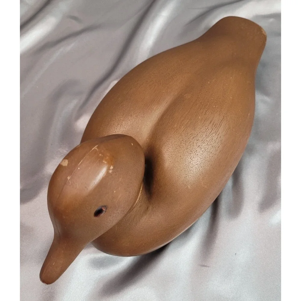 Vintage Avon Wooden Duck Trinket Box Storage Caddy w/ Flocked Interior 1980s